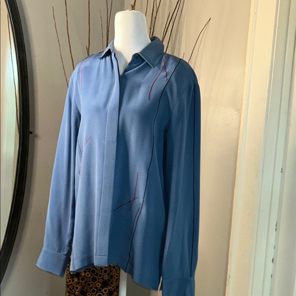 3x20 Worth Blue Blouse with Red Stitching